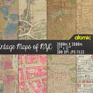 Vintage kaarten van New York City Manhatttan // Digital Paper Pack // Instant Download // Decoupage // Scrapbook