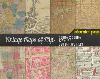 Vintage Maps of New York City Manhatttan // Digital Paper Pack // Instant Download // Decoupage // Scrapbook