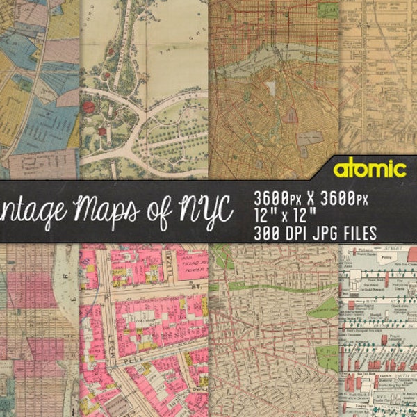 Vintage Maps of New York City Manhatttan // Digital Paper Pack // Instant Download // Decoupage // Scrapbook