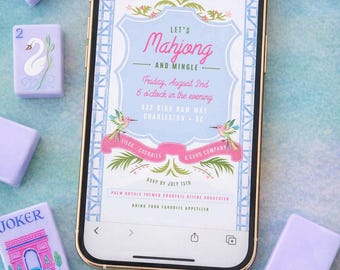 Mahjong Class Invitation Template | Mahjong Instructor Marketing | Palm Royale Style Mahjong Flyer | Canva Editable | Mahjong Club Business