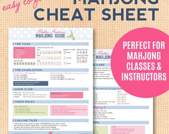 Guía de enseñanza de Mahjong para instructores / Hoja de trucos de reglas de Mahjong para principiantes / Referencia imprimible para mesa Descarga instantánea Mahj