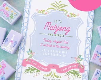 Mahjong Invitation Template | Palm Royale Mahj Party Invite | Editable Mahjong Night Invitation | Mahjong & Mingle | Canva PDF Digital