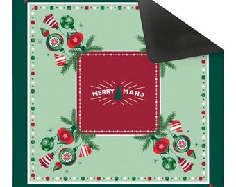 Classic Very Merry Mahj Mahjong Mat | Christmas Mahj Decor | Retro Holiday Game Night | Festive Mahj Collection | TRAVEL SIZE [Non-Neoprene]