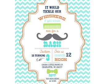 Little Man Mustache Bash Birthday - Printable Customized Invitation