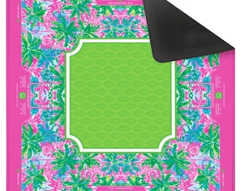 NEOPRENE Palm Beach Collection Mahjong Mat | Tropical Pink Lime | Preppy Coastal Decor | Lilly Inspired