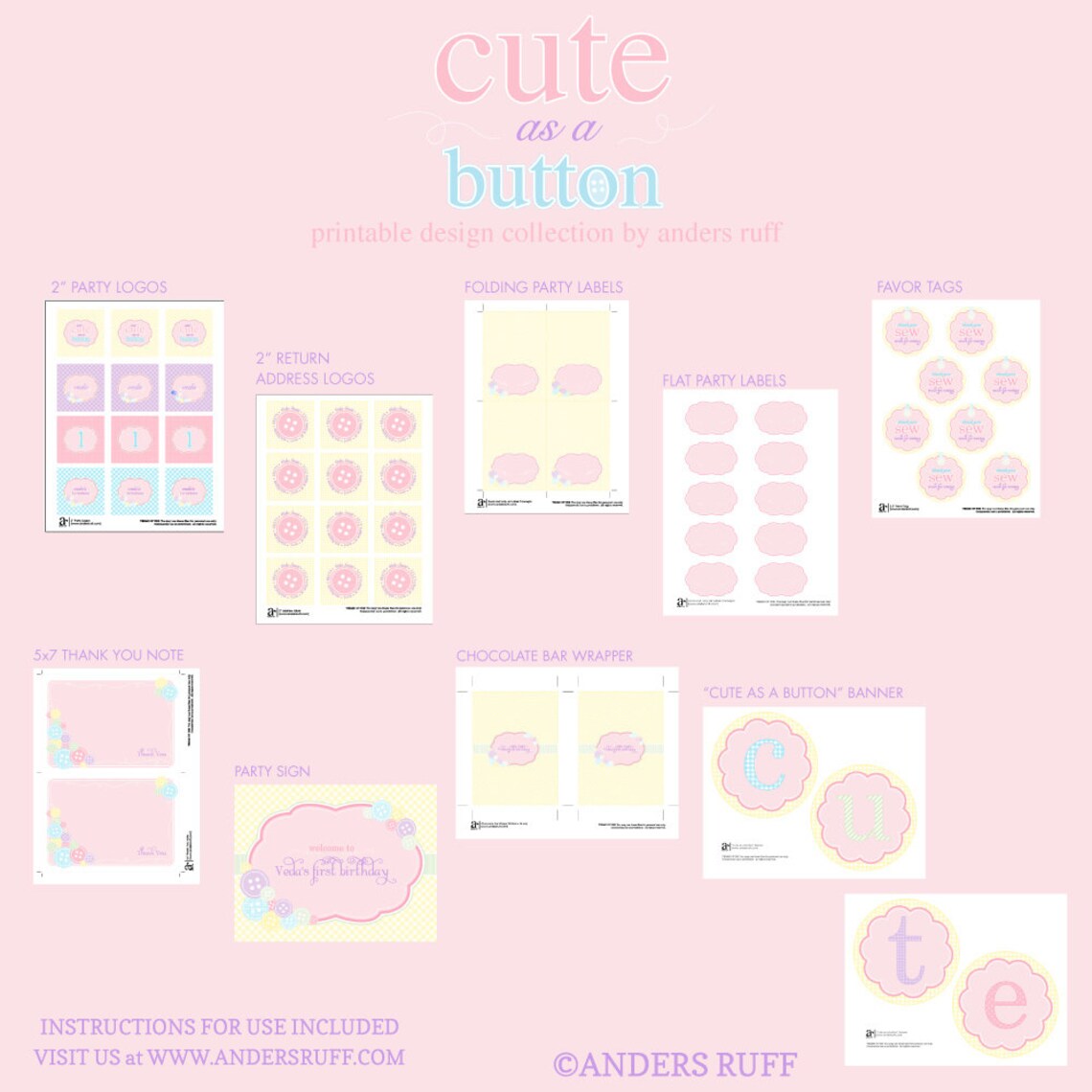 Cute as a Button Birthday Printable Customized Package | Etsy