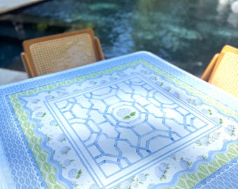 House of Hydrangea Hydrangea Mahjong Mat | Blue & White Mahjong Mat | Coastal Mahjong Table Mat | Grandmillennial Mahjong Decor |