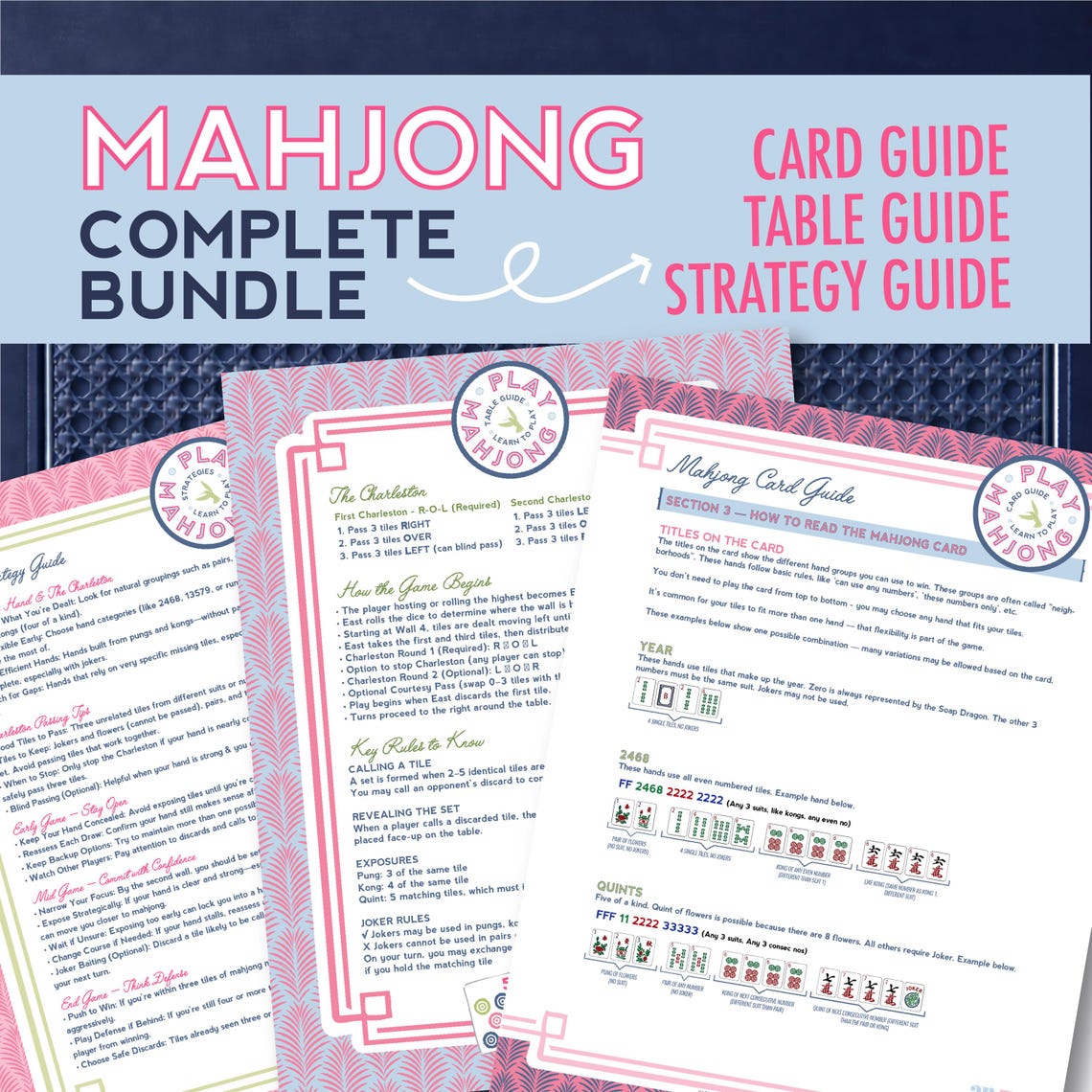 Mahjong Rules.pdf Mahjong Complete Bundle Printable | Table Guide, Strategy Guide & Card ...