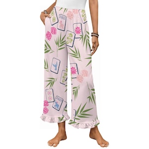 Mahjong Pajama Pants for Women with Ruffle Hem | Cute Mahjong Lounge Pants | Mahjong Lover Gift | Mahjong Girls Night Pajamas | Mahjong Slee