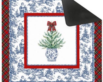 NEOPRENE Tartan Toile Noël Mahjong Mat Christmas Mahjong Mat, Holiday Mahjong Collection, Preppy Tartan Toile Game Mat, Festive Decor & Gift