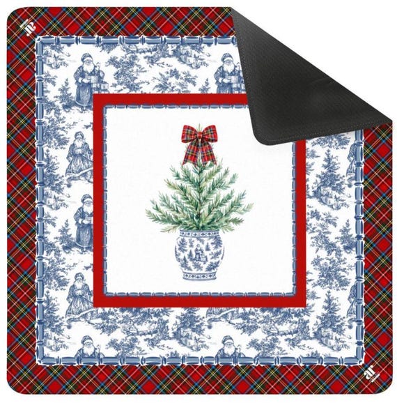 NEOPRENE Tartan Toile Noël Mahjong Mat Christmas Mahjong Mat, Holiday Mahjong Collection, Preppy Tartan Toile Game Mat, Festive Decor & Gift