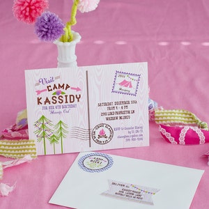 Glam Camping Birthday Invitation | Editable Canva Template | Glamping Party Invite for Girls | Instant Download