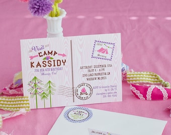 Glam Camping Birthday Invitation | Editable Canva Template | Glamping Party Invite for Girls | Instant Download