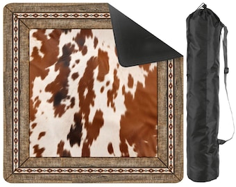 Cowhide Mahjong Mat Neutral | Brown & Cream Mahjong Table Mat | Western Luxe Game Night Decor | Mahj Mat | Texas Style [Non-Neoprene]