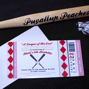 A League of Her Own Invitation Vintage Girls Baseball Softball Birthday Party Printable 4x8 Invitation - Printable Customized Invitation