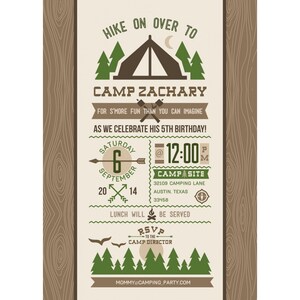 Outdoor Adventure Camping Forest S'mores Sleepover Camp Scout Firepit Campfire Boy Birthday - Printable Customized Invitation