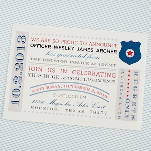 Police Academy Highway Patrol Officer Trooper Badge Graduation Commencement Announcement - Printable Customized Invitation