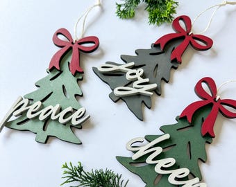 DIY Christmas Ornament Kit | Laser Cut Wood Ornament Set | Trees + Bows | Holiday Craft Kit | Paint at Home | AR Workshop Craft To-Go