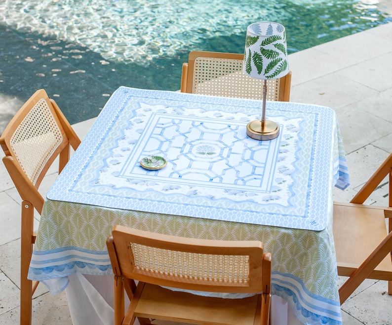 NEW NEOPRENE House of Hydrangea Mahjong Mat | Blue & White Mahjong | Coastal Table Mat | Grandmillennial Mahjong Decor | Hamptons Hydrangea image 2