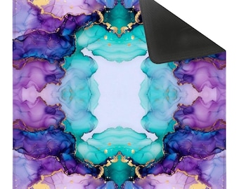 Purple & Aqua Mahjong Mat | Jewel Toned Blue Green Mahjong Table Mat | Marble Mahjong Mat | Preppy Mahjong Decor | Gift for Mahjong Player