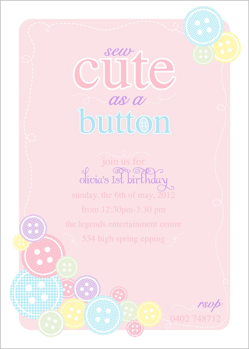 Cute as a Button Birthday Printable Customized Invitation Etsy