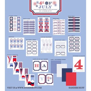 Nautical 4th of July Flags Fireworks Banner Party Printables Printable DIY Collection image 2