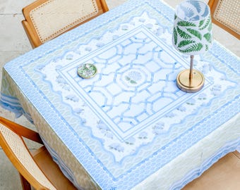 NEOPRENE House of Hydrangea Mahjong Mat | Blue & White Mahjong | Coastal Table Mat | Grandmillennial Mahjong Decor | Hamptons Hydrangea 33"