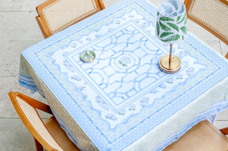 NEW NEOPRENE House of Hydrangea Mahjong Mat | Blue & White Mahjong | Coastal Table Mat | Grandmillennial Mahjong Decor | Hamptons Hydrangea image 1