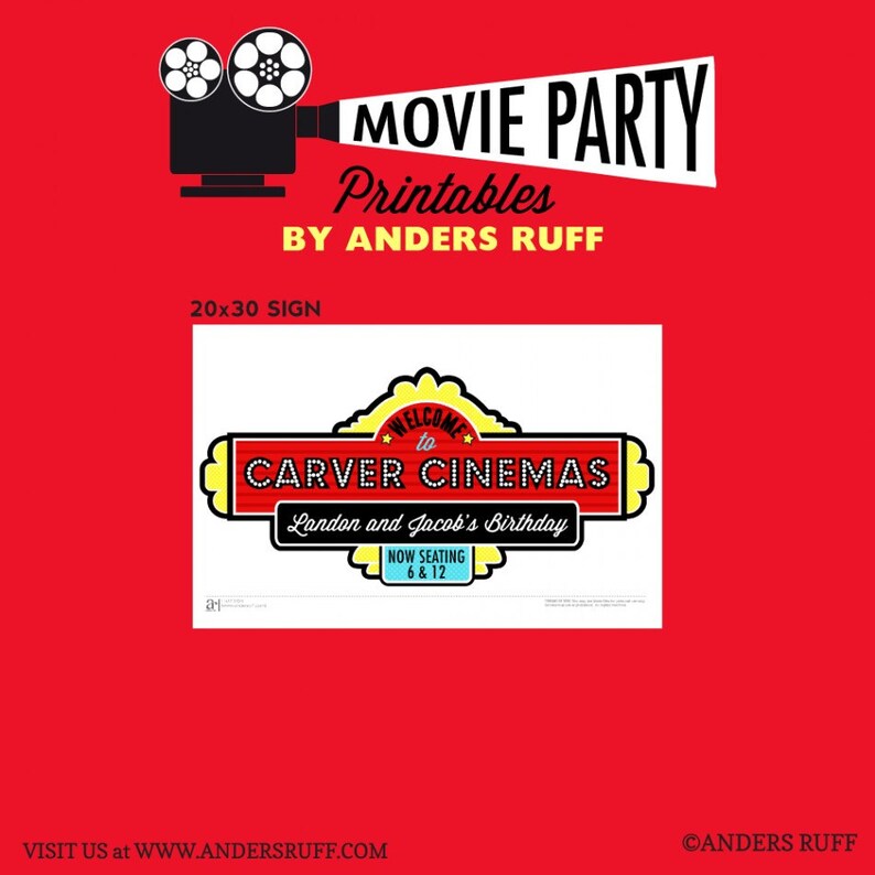 Movie Ticket Birthday Party Poster Printable Customized 20 x 30 Sign image 2