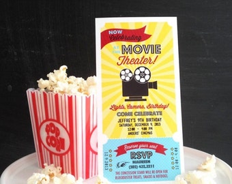 Movie Ticket Birthday Party - Printable Customized 4x8 Invitation