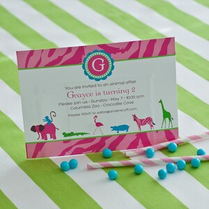 Safari Initial Zoo Jungle Animals Birthday Party - Pink or Blue - Printable Customized Invitation