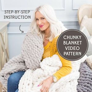 Chunky Knit Blanket Pattern & Video Tutorial | Step-by-Step Hand Knit Throw Instructions | Make a Cozy Knit Blanket Guide How To Kit PDF
