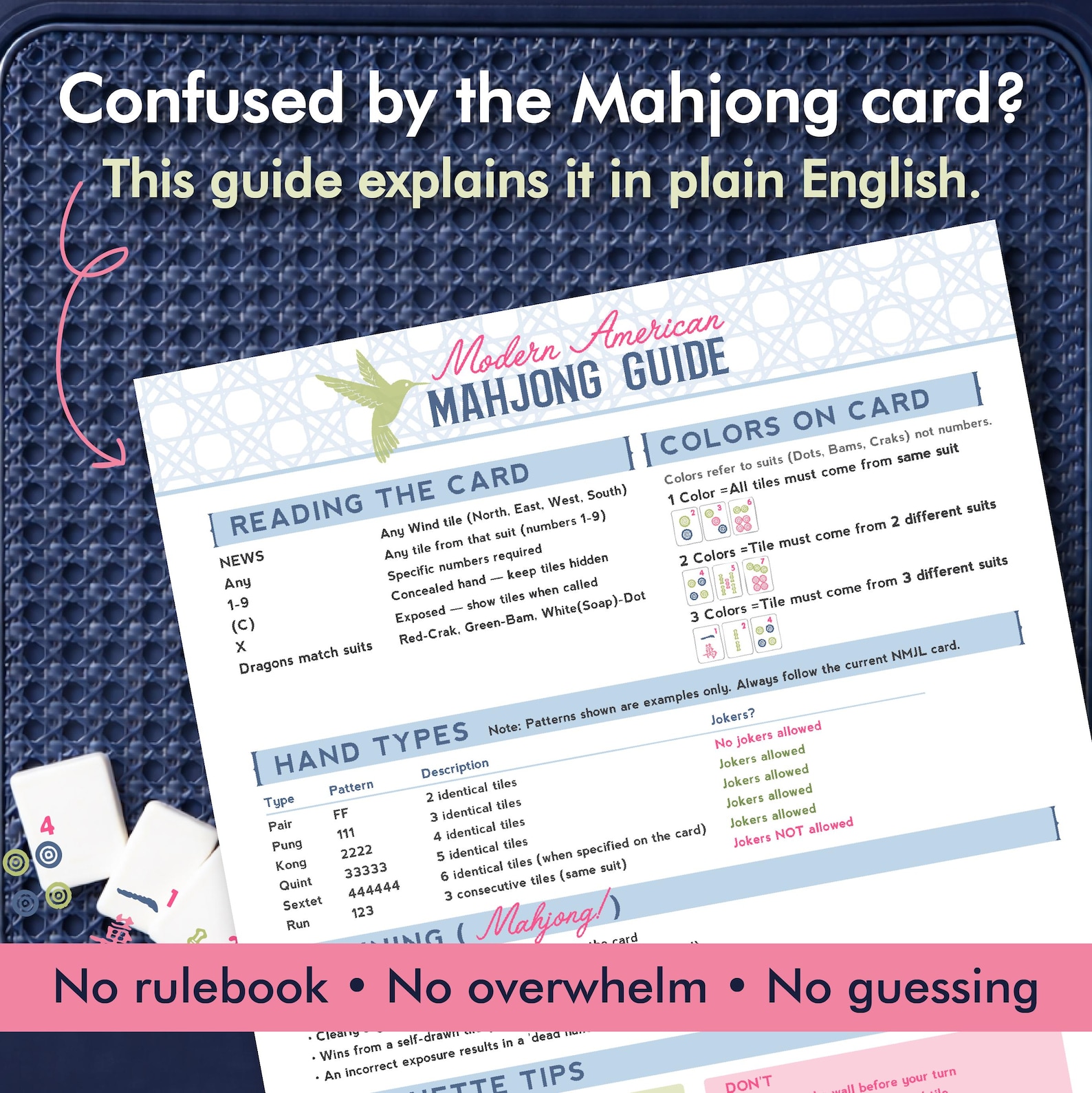 Rules For Mahjong Learn American Mahjong for Beginners | Easy Mahj Cheat Sheet | Mahjong ...