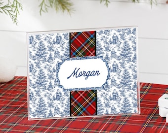 Editable Christmas Mahjong Card Cover Template | Tartan and Toile Personalized Mahjong League Card Cover | Holiday Mahjong Canva Template