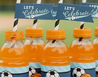 Imprimibles para fiestas de deportes de estrellas / Decoraciones para cumpleaños de niño / Temas de fútbol, baloncesto y béisbol / Plantillas editables de Canva