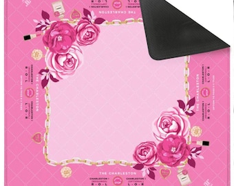 NEOPRENE Charming Blooms Mahjong Mat | Eau de Mahj Collection | Luxury Pink Floral Mahjong Mat | Game Mat | Gift for Mahjong Lovers 33"