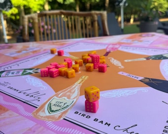 Bams & Bubbly Mahjong Dice Set | Acrylic Dice | Custom Pink and Orange Dice | Luxury Mahjong Accessories