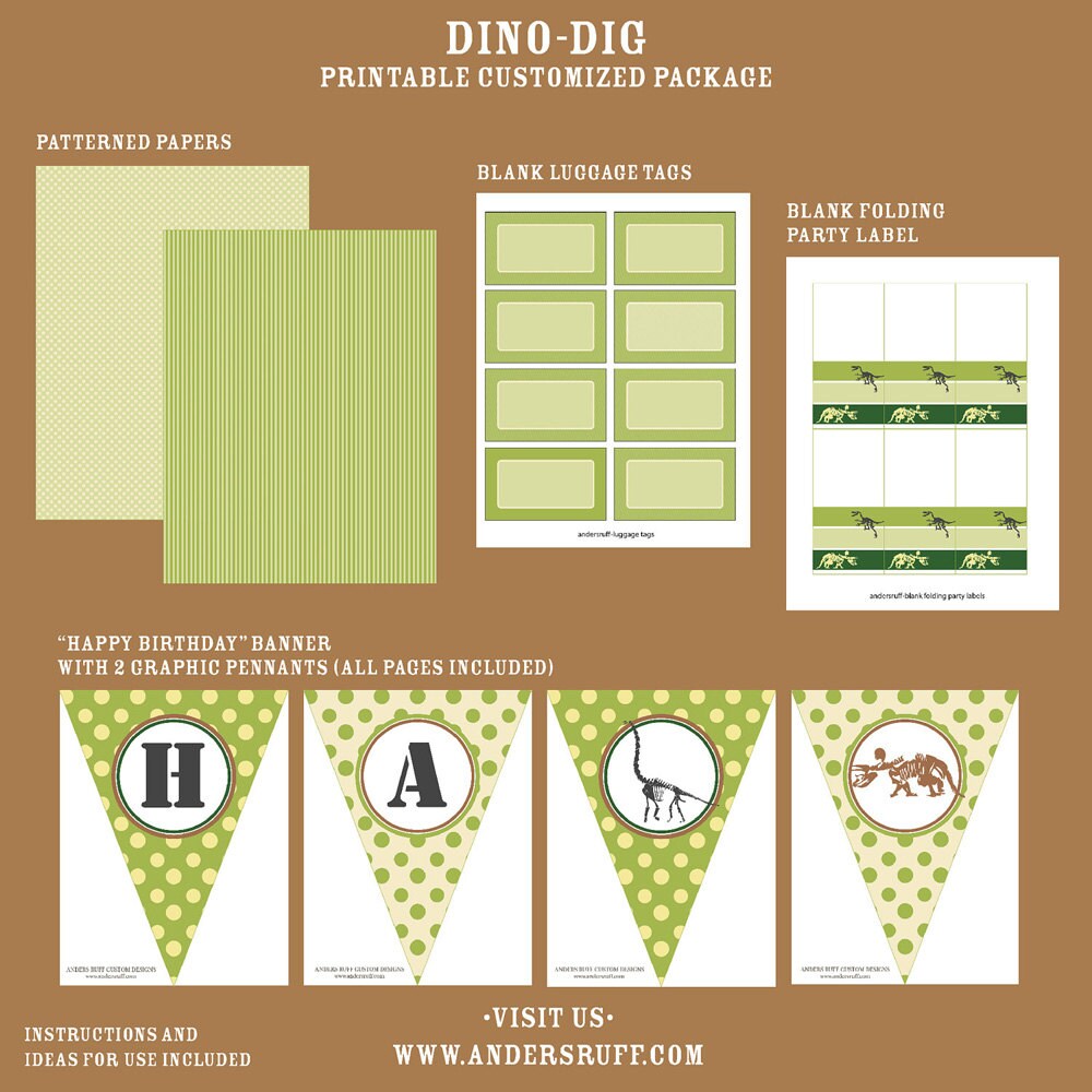 Dino Dig Dinosaur Birthday Printable Customized Package | Etsy