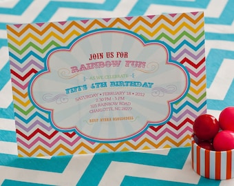 Chevron Rainbow Colors Bright Birthday - Printable Customized Invitation