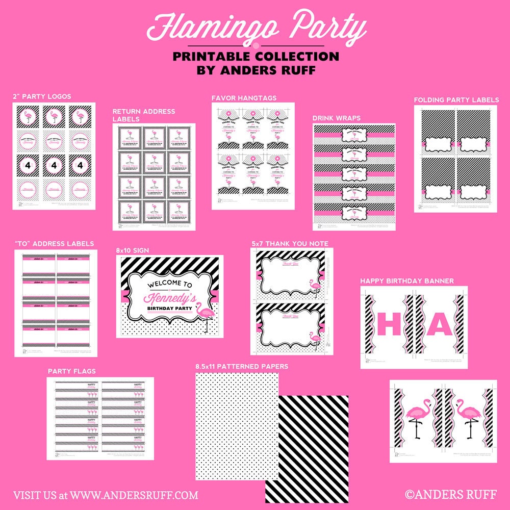 Pink Flamingo Birthday Party Printables Digital Decorations | Etsy