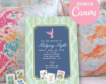 Mahjong Night Invitation | Palm Beach Style Mahjong Party | Editable Canva Invite, Printable or Digital Mahj Girls Night Game Night
