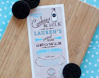 Vintage Milk and Cookies Baby Shower - Blue - Printable Customized Invitation