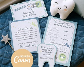 Tooth Fairy Kit for Lost Tooth Surprise - Card, Envelope, Certificate Bundle | Printable Kit for Boys and Girls | Tooth Fairy Template