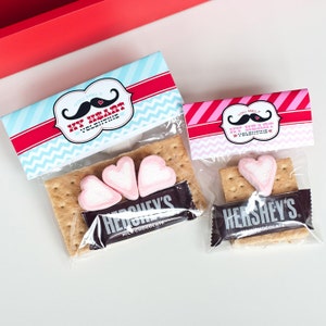 Mr und Miss Moustache Valentinstag Druckbare Folding S'mores Bag Topper - Druckbare DIY Kollektion