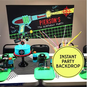 Laser Tag Party Backdrop | Personalized Birthday Poster | Custom Photo Booth Printable Sign Gaming Photobooth Prop Digital Download
