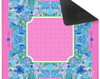 NEOPRENE Palm Beach Collection Mahjong Mat | Pink Cabana Blue, Tropical Pink Lime & Coastal Blue | Preppy Coastal Decor | Lilly Inspired