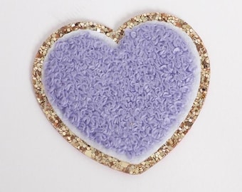 Chenille Purple Heart Patch | Glitter Trim | Stick-On Adhesive Patch | DIY Dupe Cosmetic Bags | Nylon Pouch Logo Patch | Heart Sticker Patch