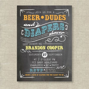 Man Shower Invitation Beer Dudes Diapers Invitation Daddy Father to Be Chalkboard Baby Shower Invitation - Printable Customized Invitation