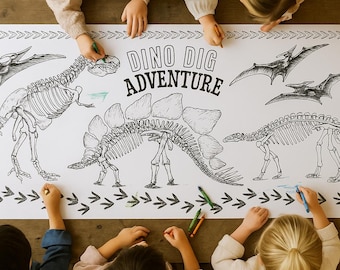 Dino Dig Adventure Coloring Poster | Giant Dinosaur Activity Mat | Kids Party Craft | 72x36 Coloring Tablecloth | Instant Download