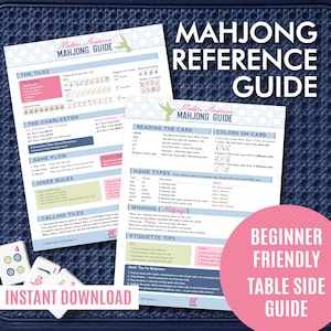 May include: A beginner-friendly Mahjong reference guide with detailed instructions and diagrams. The guide includes sections on tiles, rules, and hand types. The phrase "Instant Download" is visible at the bottom left.